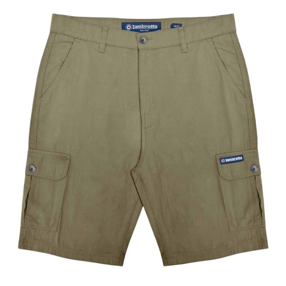 Lambretta Mens Rubberised Logo Cargo Shorts / Khaki Green